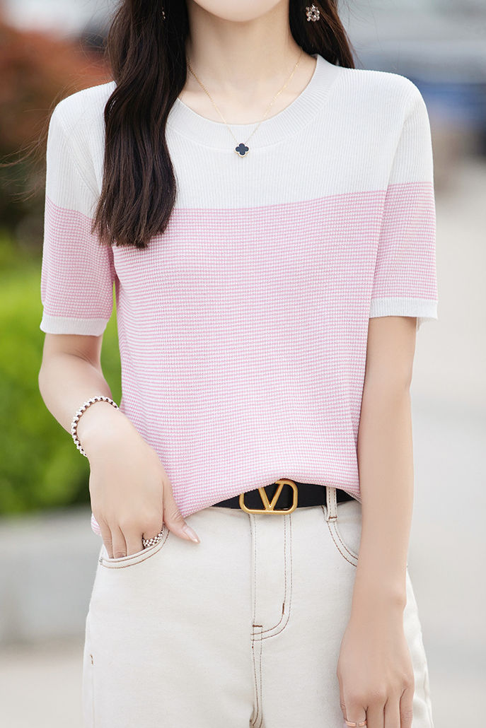Casual color-block pinstripe knitwear - liwisi