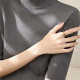 Early autumn simple semi-high neck five-sleeve knitted base shirt - liwisi
