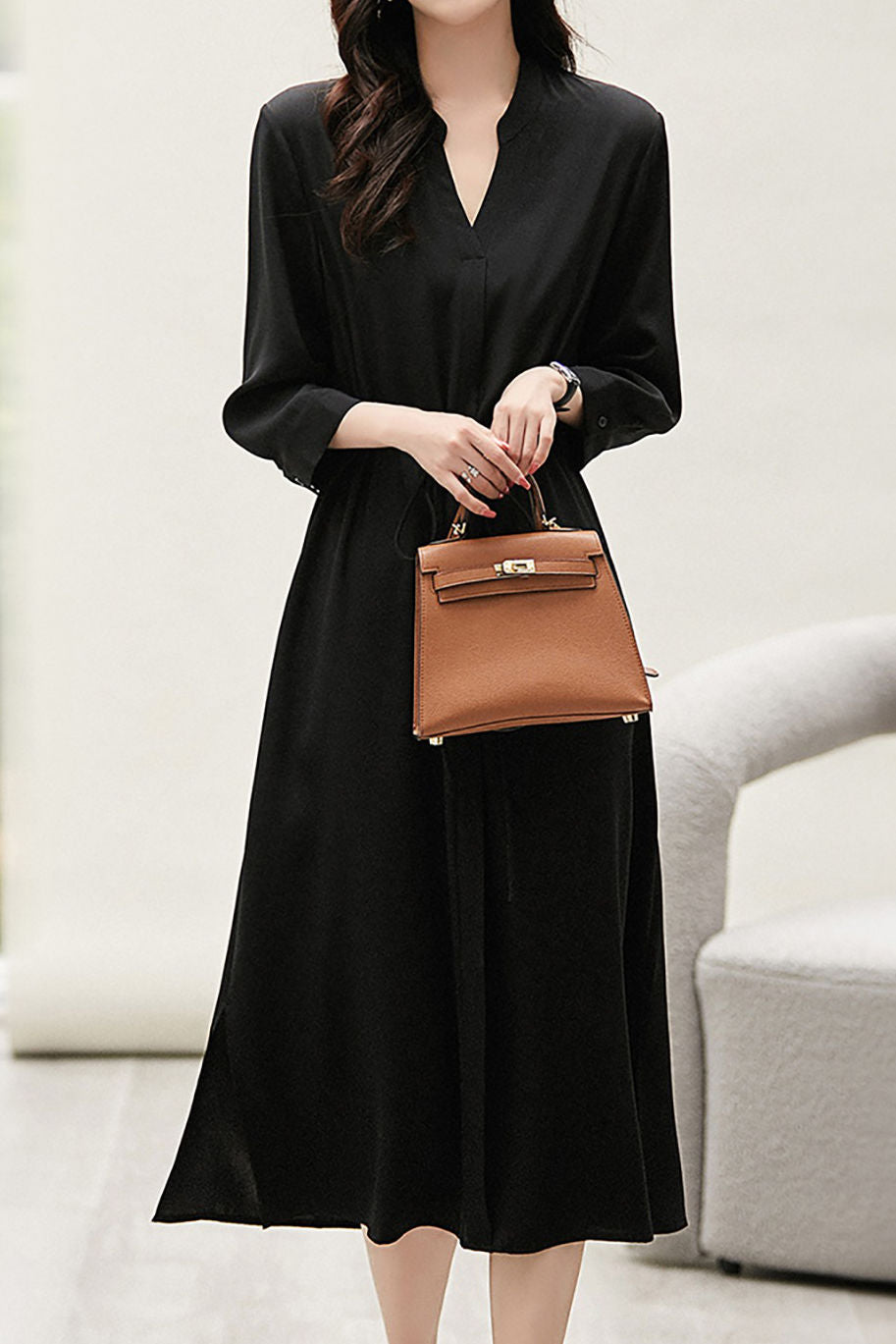 Elegant commuting waist-tightening shirt dress - liwisi