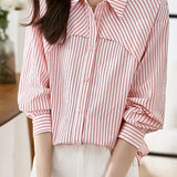 Casual commuting long-sleeve striped shirt - liwisi