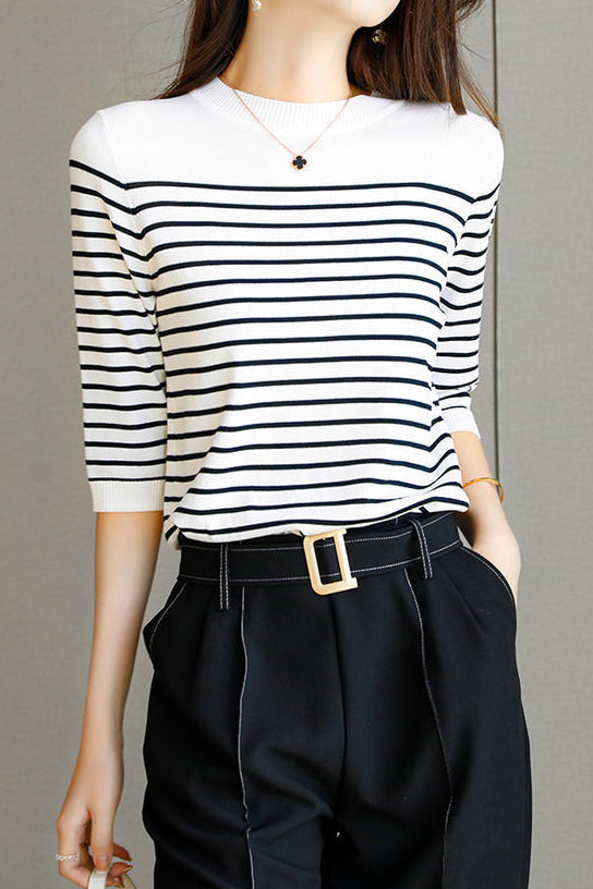 Fashionable casual classic striped sweater - liwisi