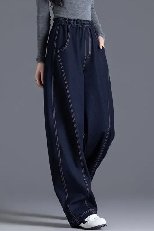 Fashionable elastic waist curved-leg jeans - liwisi