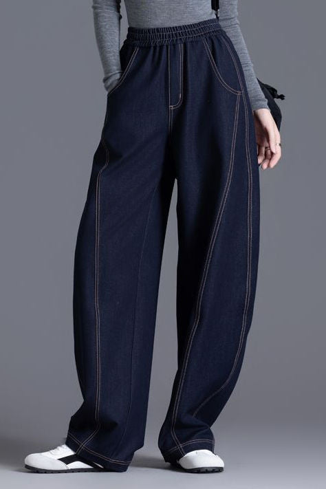 Fashionable elastic waist curved-leg jeans - liwisi
