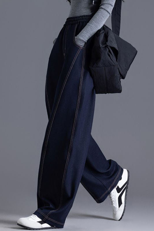 Fashionable elastic waist curved-leg jeans - liwisi