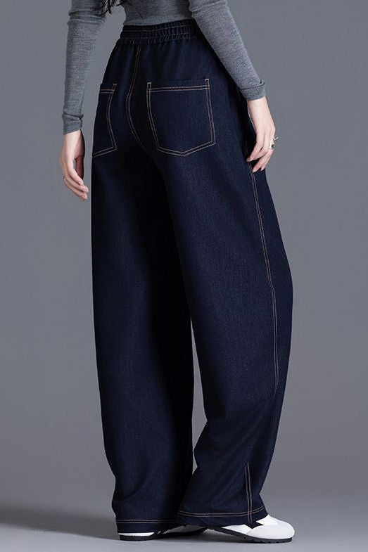 Fashionable elastic waist curved-leg jeans - liwisi