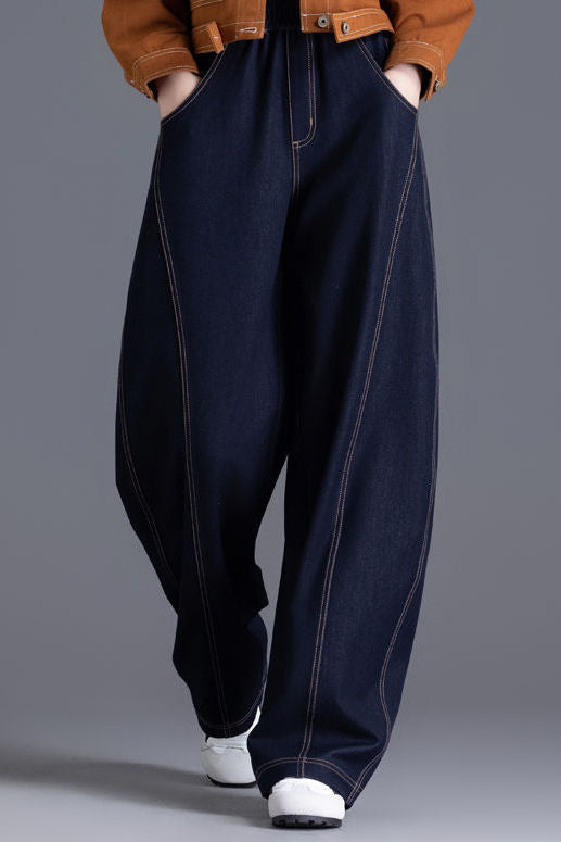 Fashionable elastic waist curved-leg jeans - liwisi