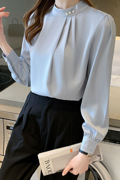 Exquisite pearl satin shirt - liwisi