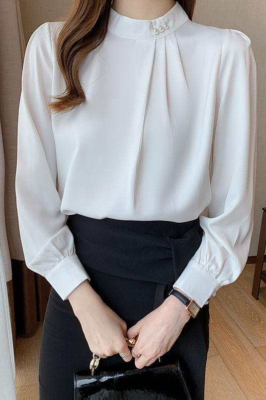 Exquisite pearl satin shirt - liwisi