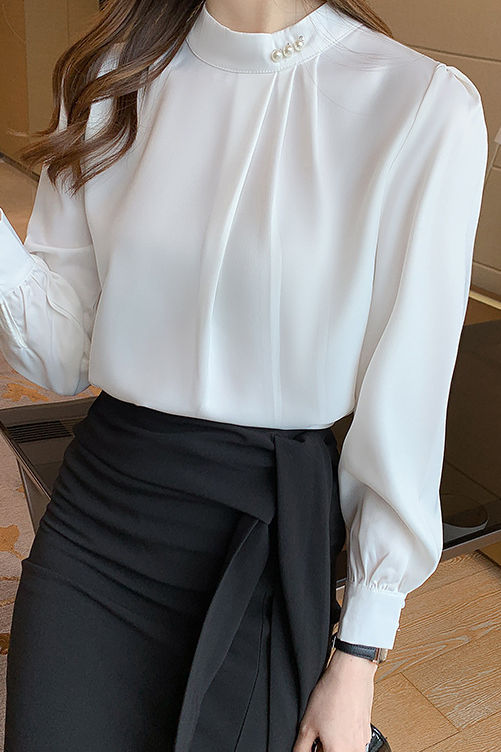 Exquisite pearl satin shirt - liwisi