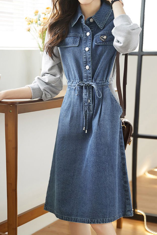 Casual denim spliced dress - liwisi