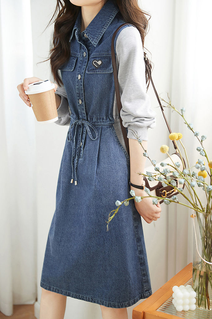 Casual denim spliced dress - liwisi