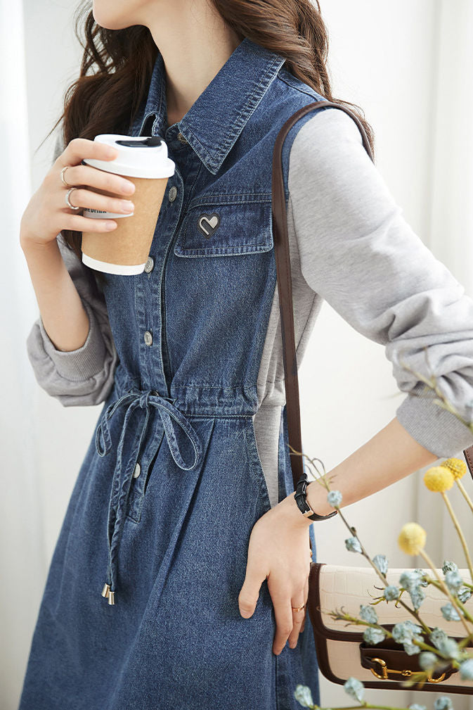 Casual denim spliced dress - liwisi