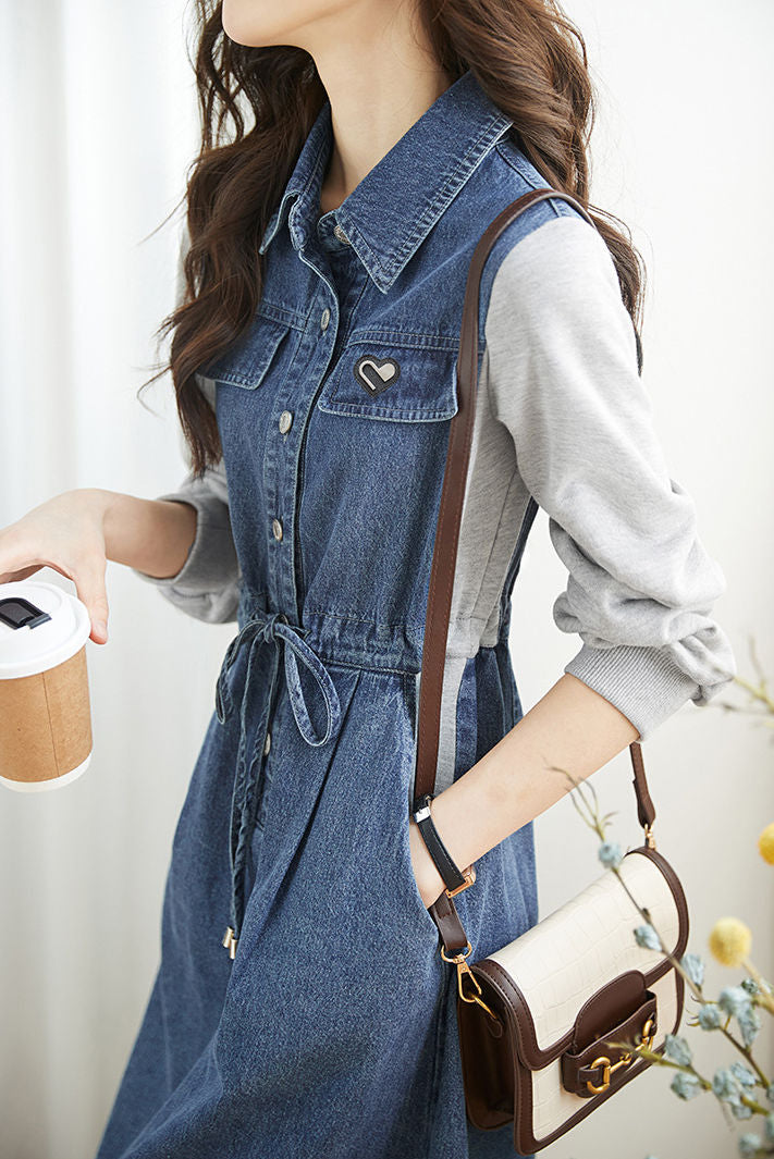 Casual denim spliced dress - liwisi