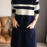 Simple Color-block Horizontal Striped Dress - liwisi