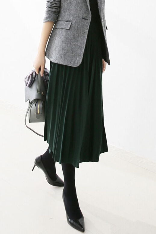 Early autumn woolen pleated midi skirt - liwisi