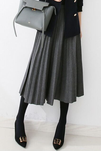 Early autumn woolen pleated midi skirt - liwisi