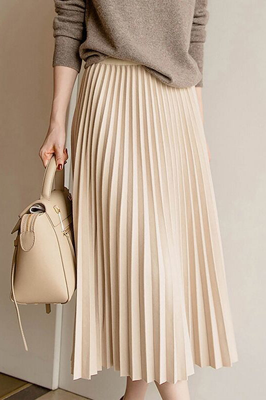 Early autumn woolen pleated midi skirt - liwisi