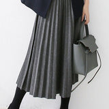 Early autumn woolen pleated midi skirt - liwisi