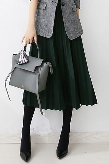 Early autumn woolen pleated midi skirt - liwisi