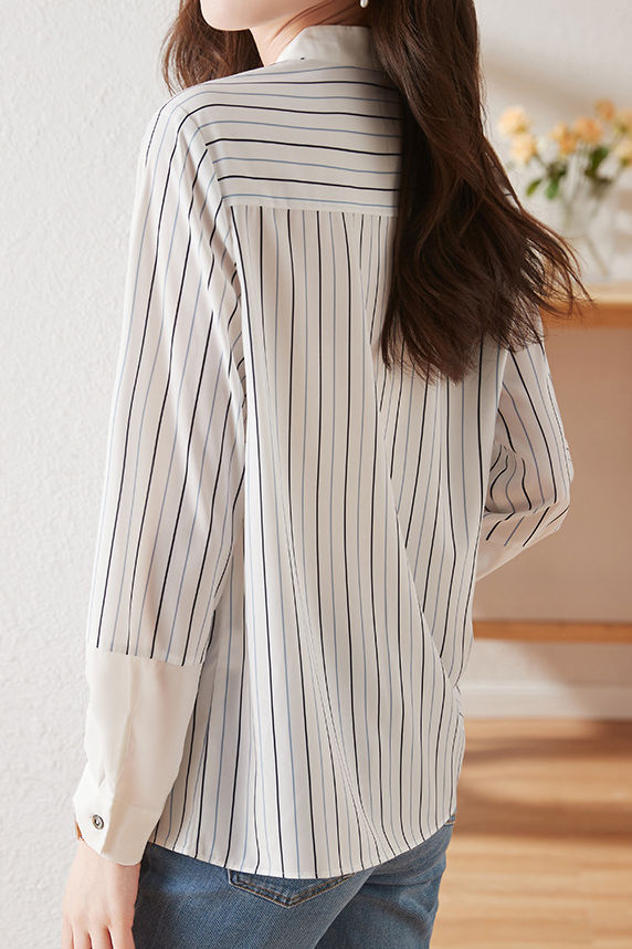 Simple commuter striped long-sleeve shirt - liwisi