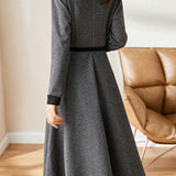 Elegant Early Autumn Retro Color-block Dress - liwisi