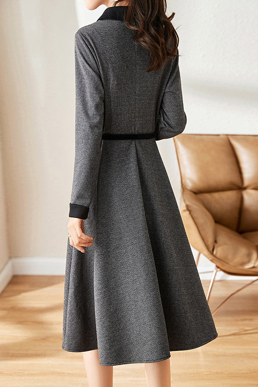 Elegant Early Autumn Retro Color-block Dress - liwisi