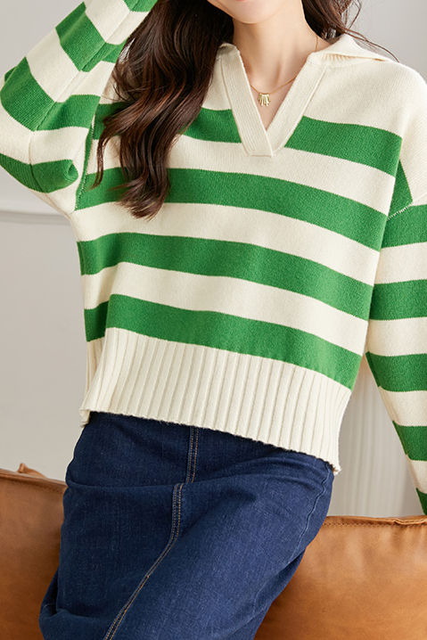 Stylish Simple V-neck Striped Sweater - liwisi