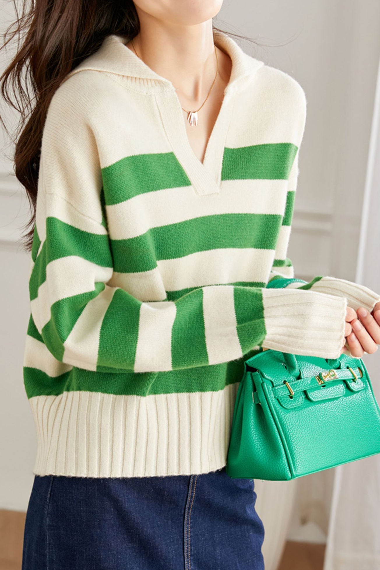 Stylish Simple V-neck Striped Sweater - liwisi