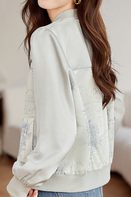 Fashionable Casual Paneled Jacquard Jacket - liwisi