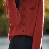 Elegant Round-neck Cardigan with 3D Floral Knit Details - liwisi