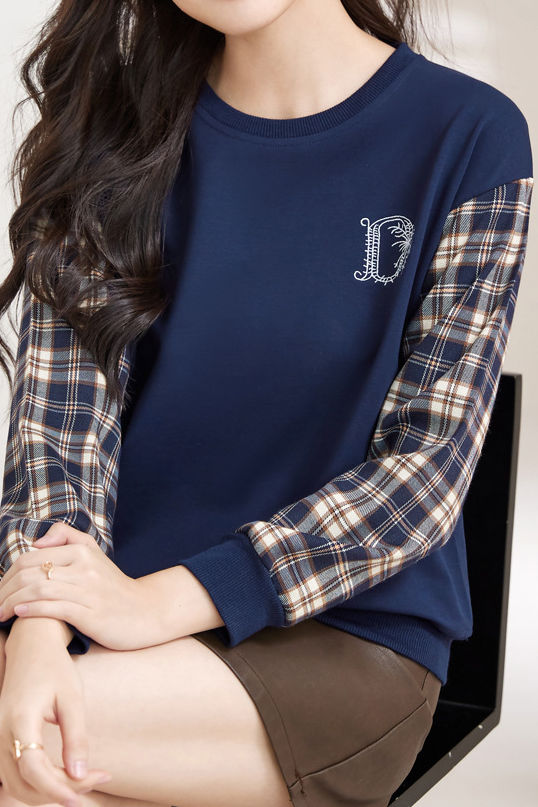 Early Autumn Stylish Checkered Paneled Sweatshirt - liwisi