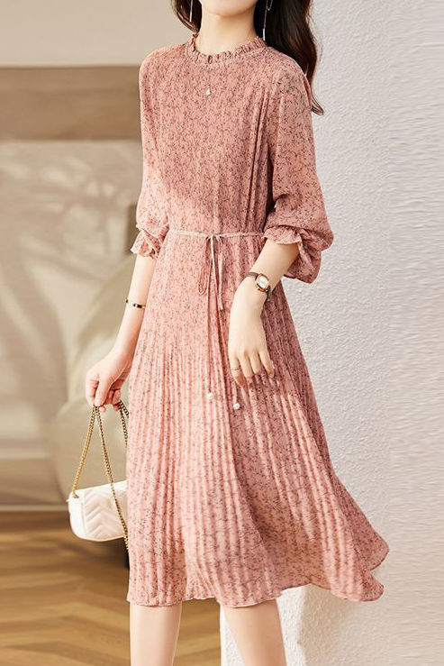 Early Autumn Floral Long-Sleeve Elegant Dress - liwisi