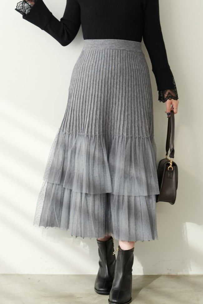 Fashionable Versatile Knit Paneled Skirt - liwisi