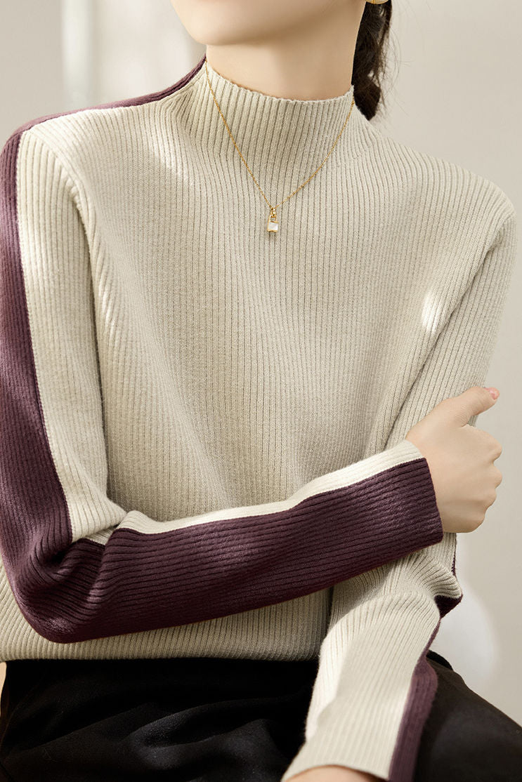 Early Autumn Color-Block Long-Sleeve Knit Top - liwisi
