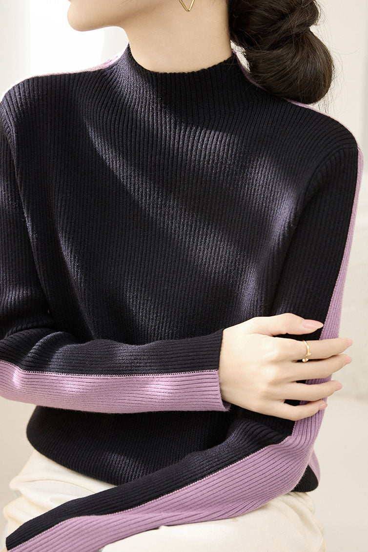 Early Autumn Color-Block Long-Sleeve Knit Top - liwisi