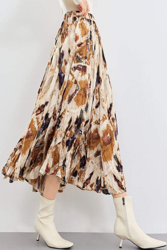 Early Autumn Versatile Pleated Floral Skirt - liwisi