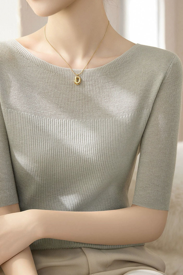 Early Autumn Stylish Five-Quarter Sleeve Knit Top - liwisi