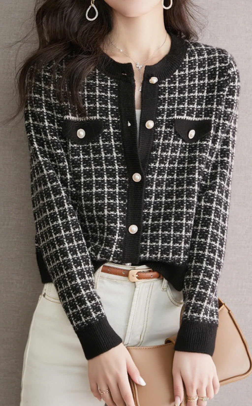 Early Autumn Plaid Textured Knit Cardigan - liwisi
