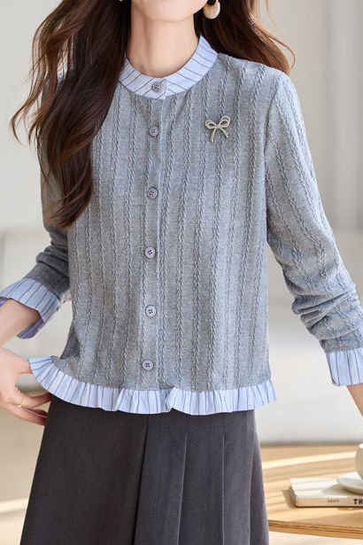 Early Autumn Striped Ruffled Knit Top - liwisi