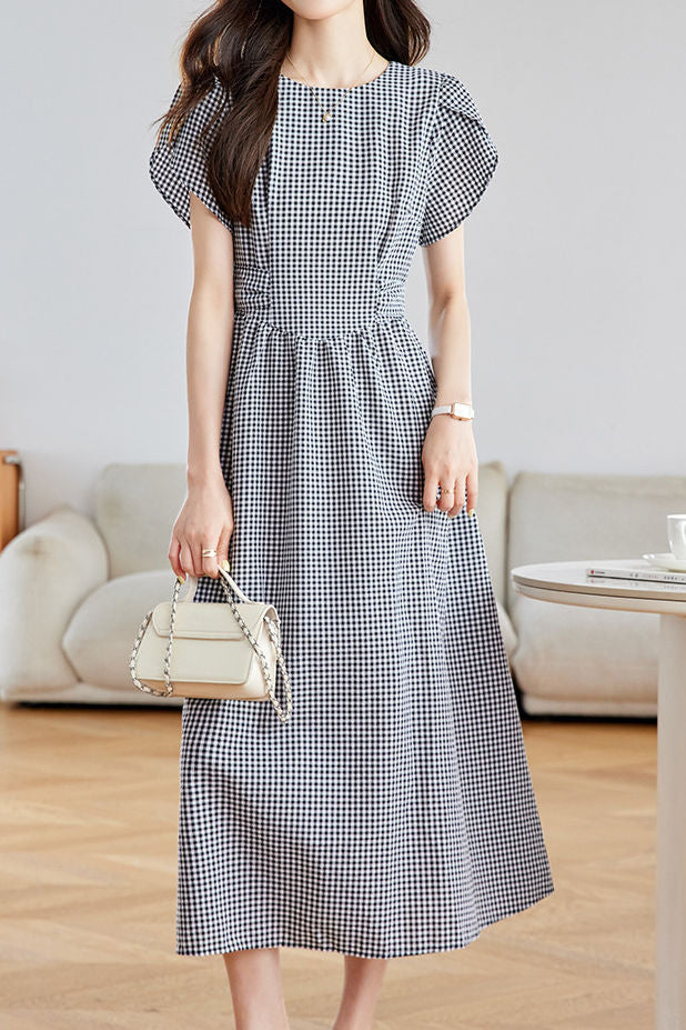 Fashionable Versatile Black and White Plaid Dress - liwisi
