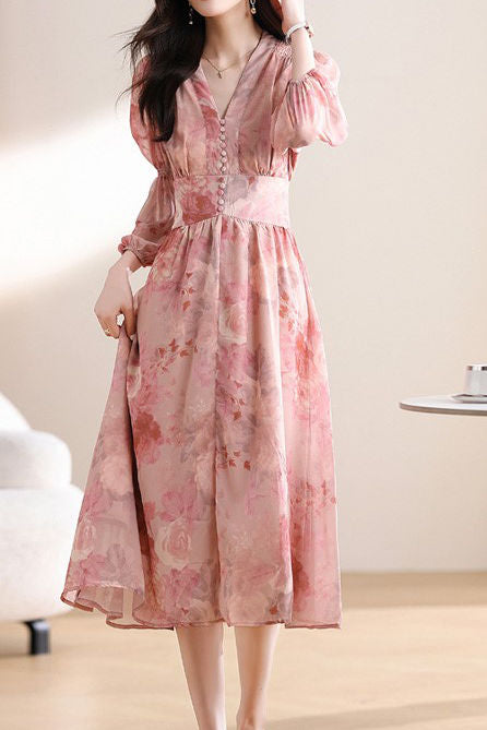 Early Autumn Exquisite Floral Long-Sleeve Dress - liwisi
