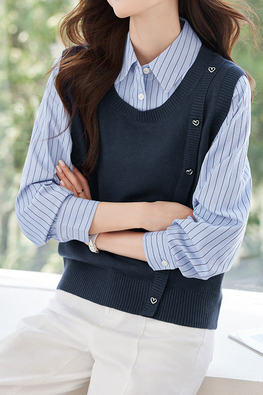 Early Autumn Fashionable Vest Spliced Shirt - liwisi