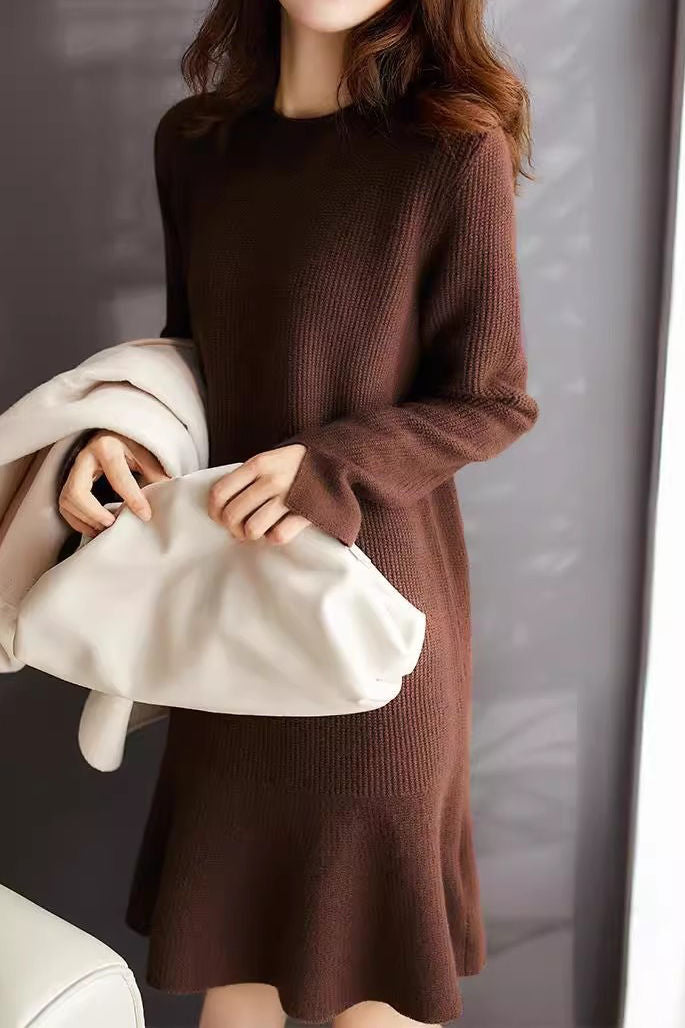 Early Autumn Fashionable Crew Neck Knit Dress - liwisi