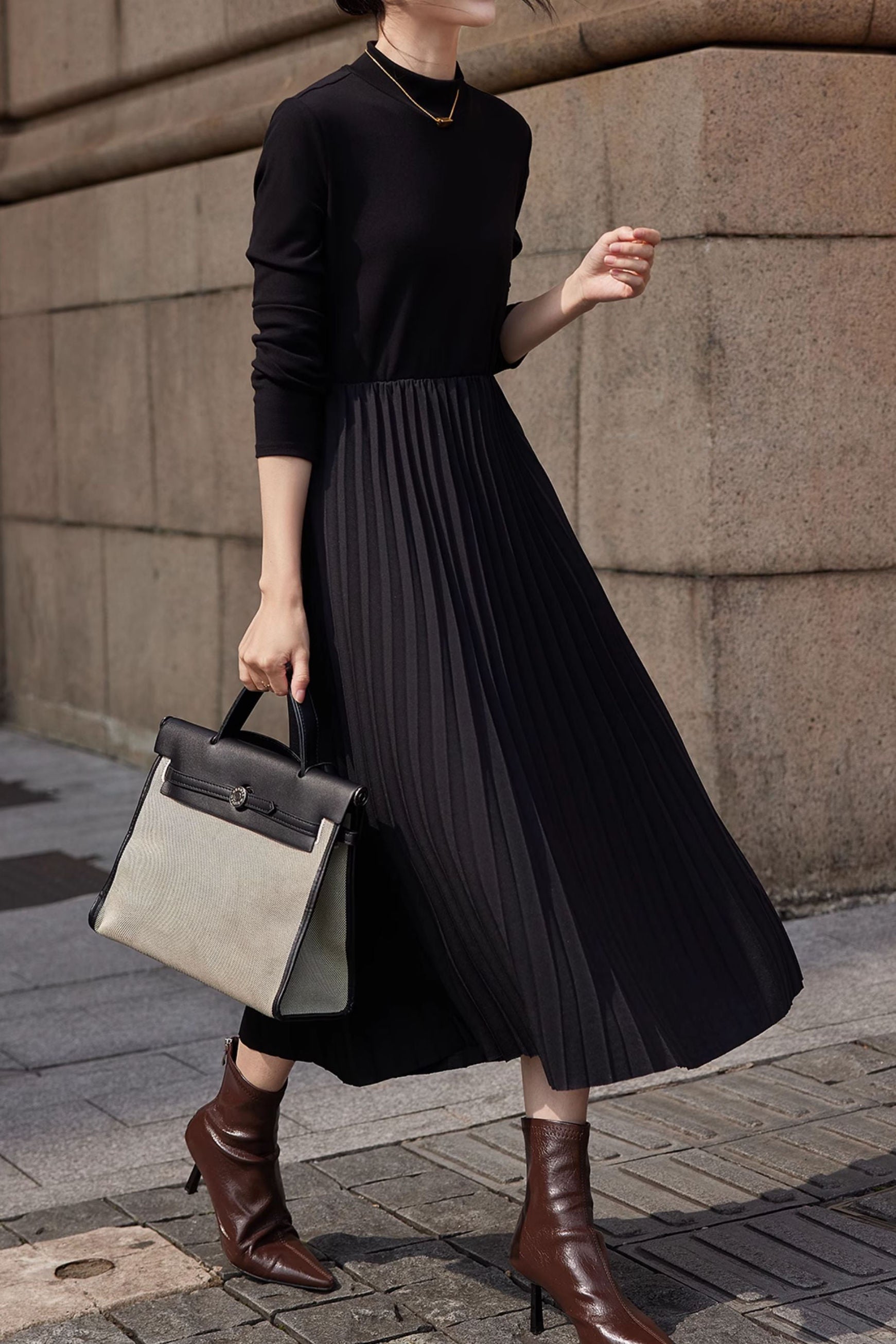 Black French Style Pleated Dress - liwisi