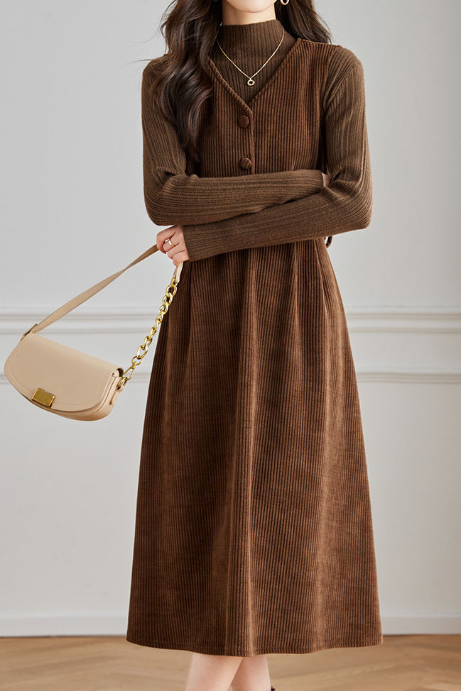 Elegant Sleeveless Corduroy Thickened Dress - liwisi