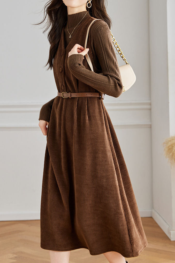 Elegant Sleeveless Corduroy Thickened Dress - liwisi