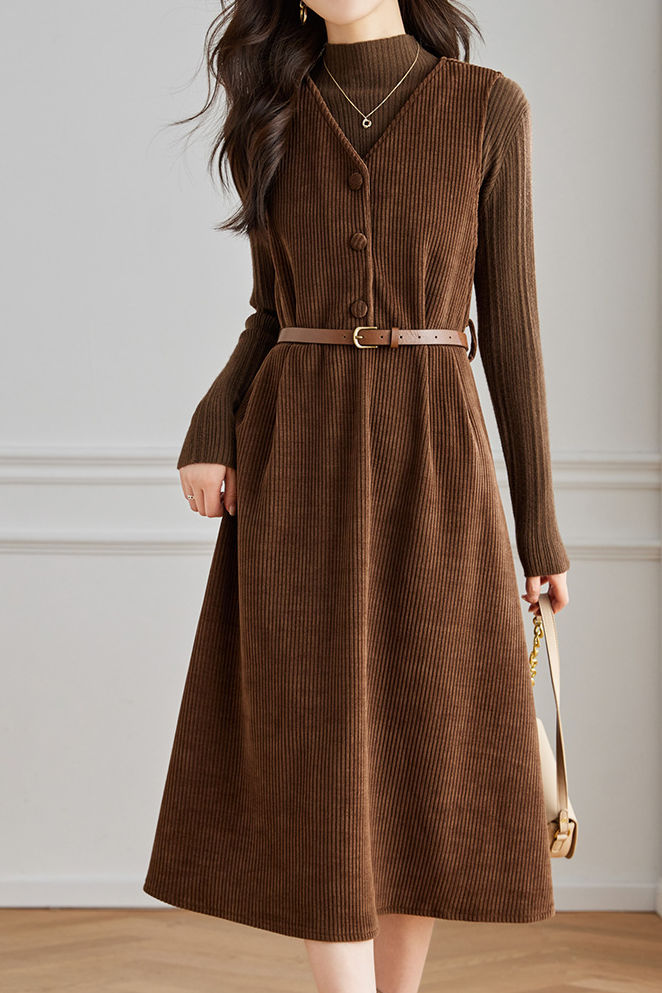 Elegant Sleeveless Corduroy Thickened Dress - liwisi