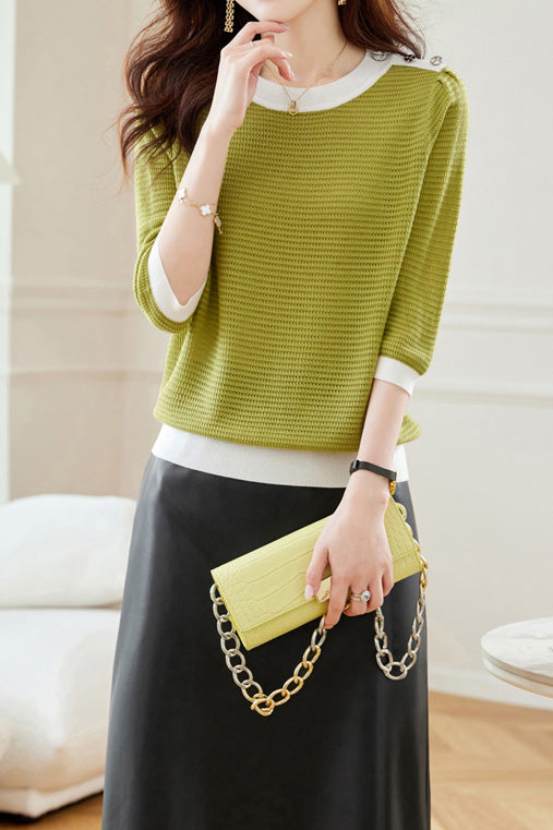 Early Autumn Textural Color-Blocked Knitwear - liwisi