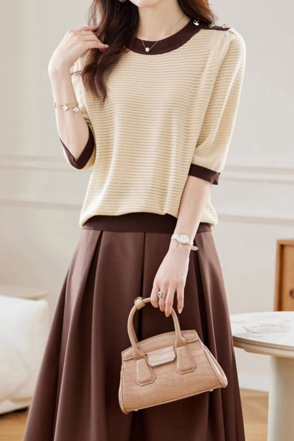 Early Autumn Textural Color-Blocked Knitwear - liwisi
