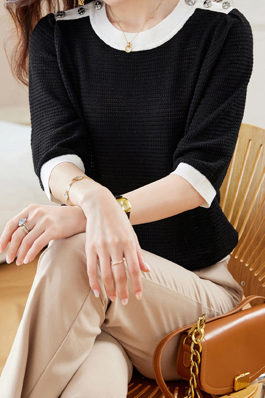Early Autumn Textural Color-Blocked Knitwear - liwisi